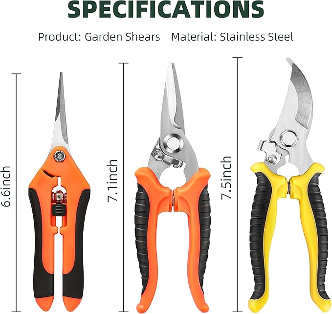 3-Pack Stainless Steel Pruning Shears, Pruning Snips and Clippers for Gardening-PurrikoPets
