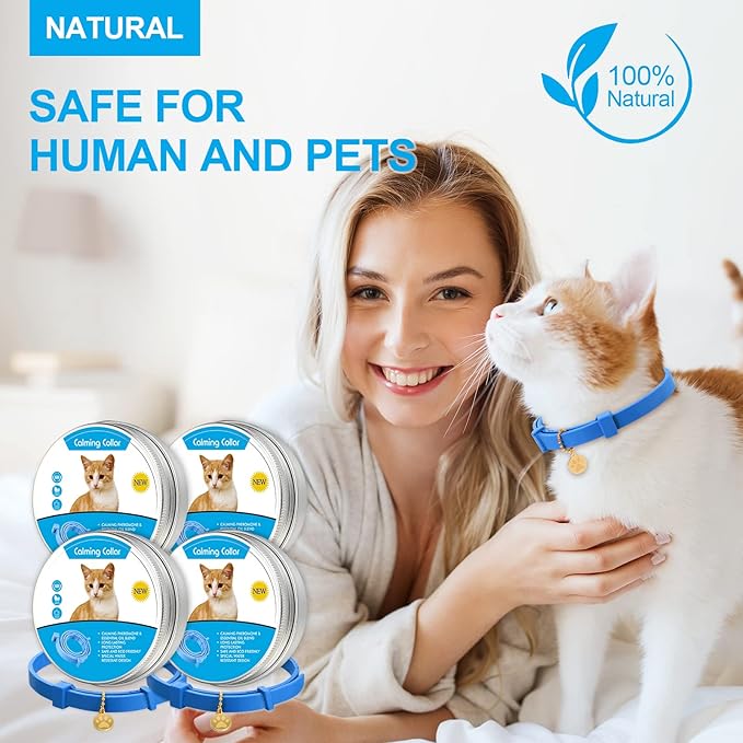 4 Pcs Cat Calming Collar Adjustable Lavender Scent Relaxing Cat Collar with 2 Pendant for Puppies Reduce Stress Aggression Anxious, up to 15 Inches(Blue)-PurrikoPets