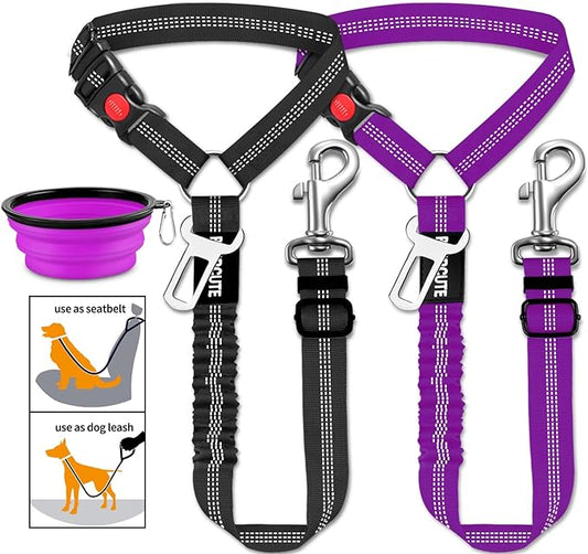 3 Piece Set Dog Seat Belt Retractable Dog Car Seatbelts Adjustable Pet Seat Belt for Vehicle Headrest Restraint Adjustable Heavy Duty & Elastic & Durable Car Harness for Dogs-PurrikoPets