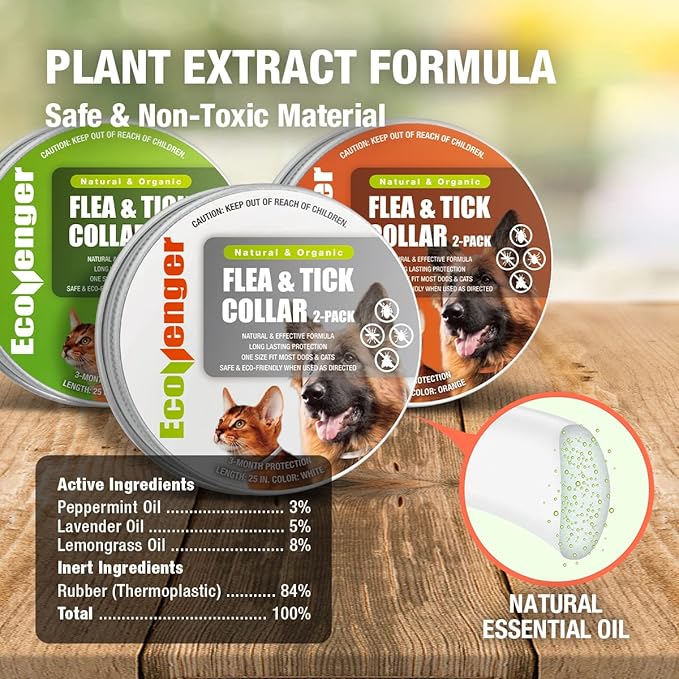 EcoVenger Flea & Tick Collar Repellent 2-Pack White, Fits Both Dogs & Cats, Built-in Pant-Based Formula Strong Repellency Slow Release, Lasting Deterrence and Protection, Pleasant Aroma, Waterproof-PurrikoPets