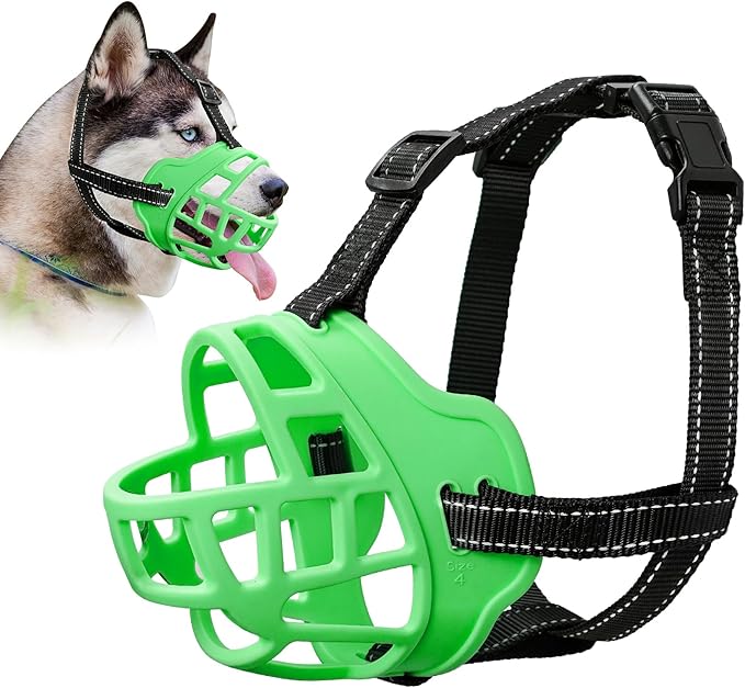 Dog Muzzle for Large Dogs, Breathable Basket Muzzles for Small, Medium and X-Large Aggressive Dog, Allows Panting Drinking, Suitable for Grooming Trimming Training (3, Luminous Green)-PurrikoPets