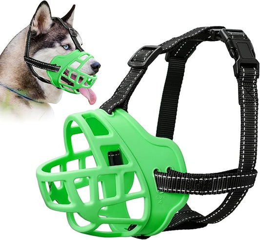 Dog Muzzle for Large Dogs, Breathable Basket Muzzles for Small, Medium and X-Large Aggressive Dog, Allows Panting Drinking, Suitable for Grooming Trimming Training (3, Luminous Green)-PurrikoPets