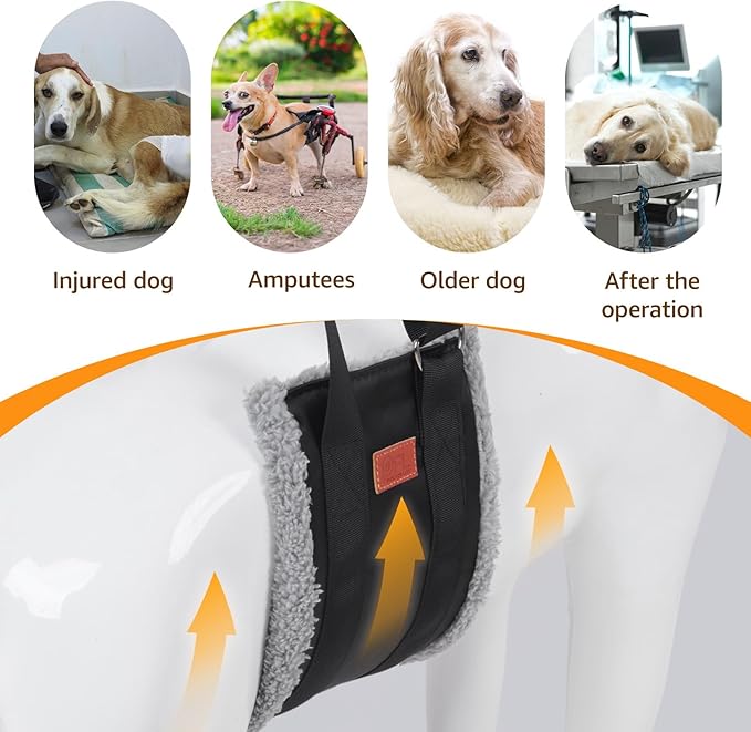 Adjustable Dog Lift Harness, Dog Sling for Large Dogs Hind Leg Support, Soft Lift Support Helps Senior, Injured, Disabled and After ACL Surgery Dogs-Black & Grey (X-Large)-PurrikoPets