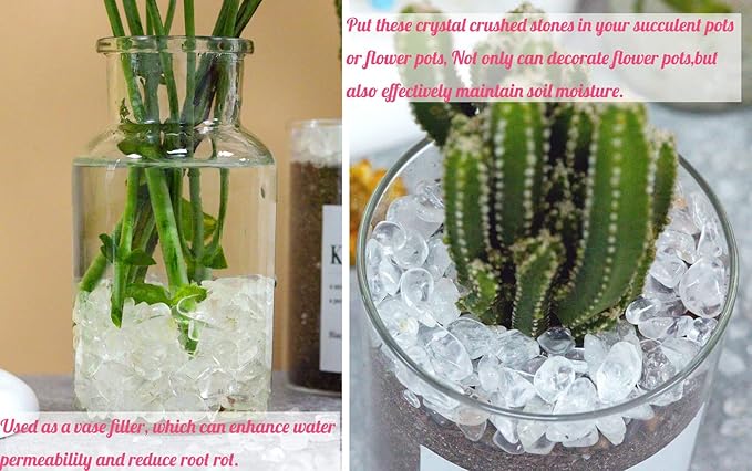 1lb Clear Quartz Aquarium Gravel Rocks Natural Tumbled Healing Crystal Chips Bulk Gemstones Crushed Stones for Fountain Vase Filler Planters Decorative Fish Tank Potted Reiki Energy Balancing-PurrikoPets