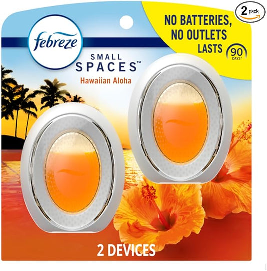 Febreze Small Spaces Air Freshener, Odor-Fighting, Plug In Alternative, Air Fresheners for Home and Bathroom and Kitchen, Closet Air Fresheners, Hawaiian Aloha Scent, 2 Count-PurrikoPets