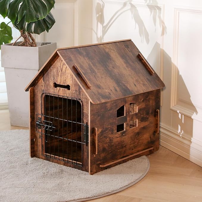Dog House Indoor for Small Dogs or Cats, Cozy Wooden Design, Small Indoor Bed House, with Air Vents and Elevated Floor Warm Dog Cave (Large Color-2)-PurrikoPets