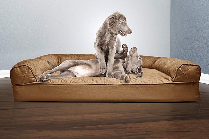 Furhaven Orthopedic Dog Bed for Large Dogs w/ Removable Bolsters & Washable Cover, For Dogs Up to 95 lbs - Quilted Sofa - Toasted Brown, Jumbo/XL-PurrikoPets