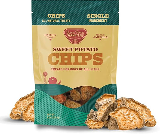 Gaines Family Farmstead Sweet Potato Chips for Dogs - 8 oz Single-Ingredient, All-Natural Dog Treats, Grain-Free & High in Fiber, Made in USA, Crunchy Training Treats-PurrikoPets