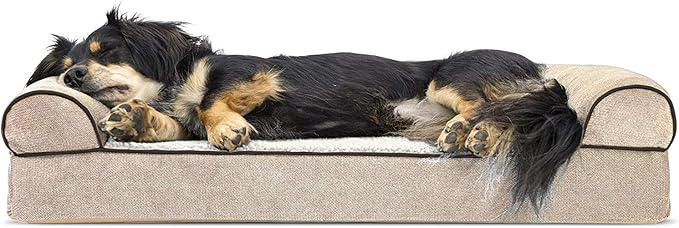 FurHaven Soft, Orthopedic Foam Sofa Dog Bed with Washable & Removable Cover - Sherpa/Chenille - Cream, Dogs Up to 35 lbs - Medium-PurrikoPets