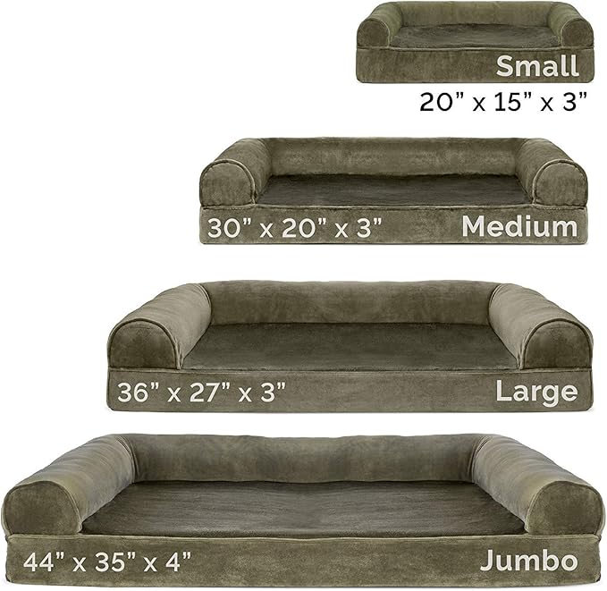 Furhaven Cooling Gel Dog Bed for Large Dogs w/ Removable Bolsters & Washable Cover, For Dogs Up to 95 lbs - Faux Fur & Velvet Sofa - Dark Sage, Jumbo/XL-PurrikoPets