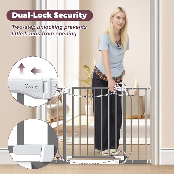 29"-40" Baby Gate for Stairs, Auto Close Stroller Friendly Dog Gate Indoor for Doorways, Pressure Mounted Baby Gate, Easy Walk Through Gate for Children & Pets, Grey-PurrikoPets