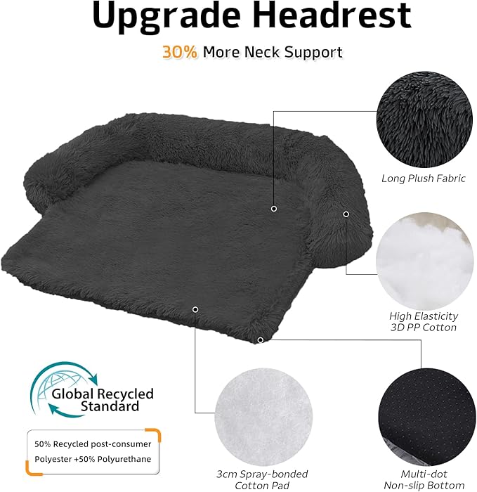 GGIB Calming Dog Bed Fluffy Plush Dog Mat for Furniture Protector with Removable Washable Cover for Large Medium Small Dogs and Cats (Extra Extra Large, Dark Grey)-PurrikoPets