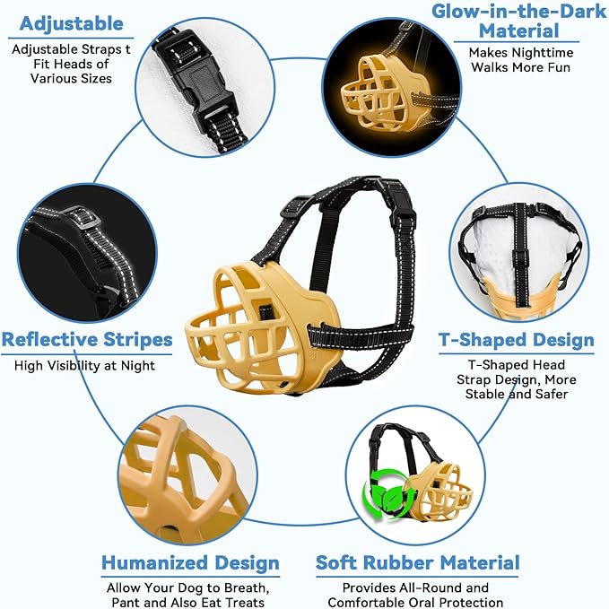 Dog Muzzle for Large Dogs, Breathable Basket Muzzles for Small, Medium and X-Large Aggressive Dog, Allows Panting Drinking, Suitable for Grooming Trimming Training (4, Luminous Orange)-PurrikoPets