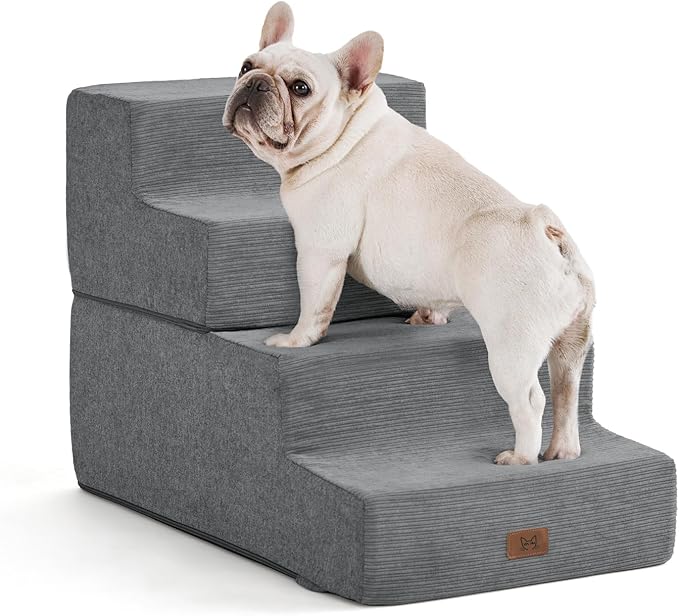 Dog Stairs for High Bed, Dog Steps for Bed Couch Sofa, 35D Foam Extra Wide Pet Steps for Small Dogs and Cats, Pet Stairs with Non-Slip Bottom Grey, 2 Steps-PurrikoPets