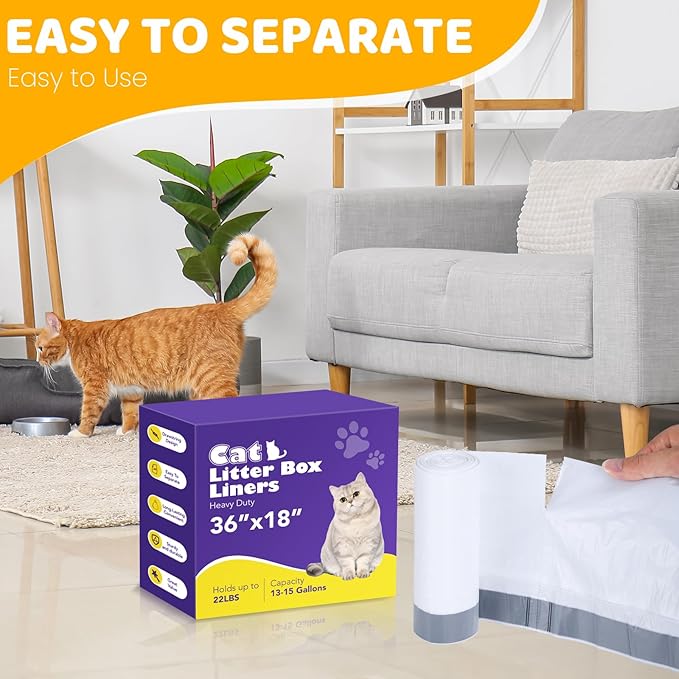 40 Count Cat Litter Liners Large, Jumbo Drawstring Extra Durable Pet Cat Pan Liners Extra-Thick Kitty Litter Box Bag 36" x 19"-PurrikoPets