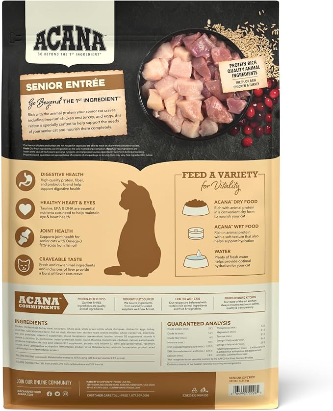 ACANA Dry Cat Food for Seniors Senior Entrée Chicken Turkey and Duck 10lb Bag-PurrikoPets