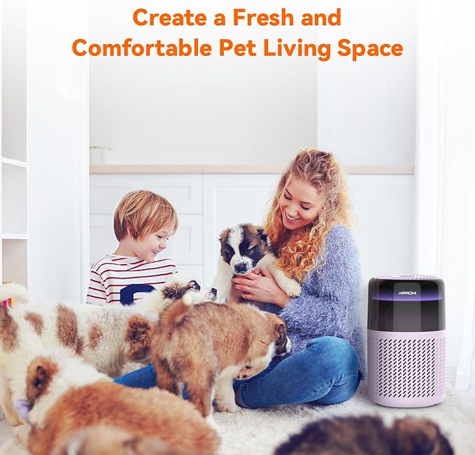 AIRROMI Air Purifier for Bedroom Home,HEPA Filter,Covers Upto 549 Ft²,Quiet 360°intake Air Cleaner with Fragrance ponge for Better Sleep,Night Light,Filters Smoke,Pet Dander,Allergies,Dust,A2005Purple-PurrikoPets