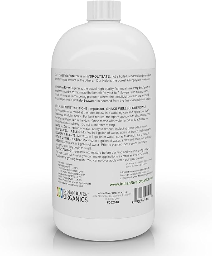 Fish & Kelp Blend Fertilizer - OMRI Listed Organic Fertilizer (36 oz) 1 Quart- Liquid Organic Fish and Kelp for Turf, Flowers, Shrubs, Plants, Fruits & Vegetables-PurrikoPets
