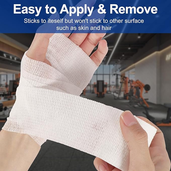 24 Pack White Self Adhesive Bandage, 2” x 5 Yards Medical Wrap, Cohesive Bandage Wrap, White Tape Baseball, Self Stick Bandage Tpae, First Aid Gauze for Ankle, Leg, Arm-PurrikoPets