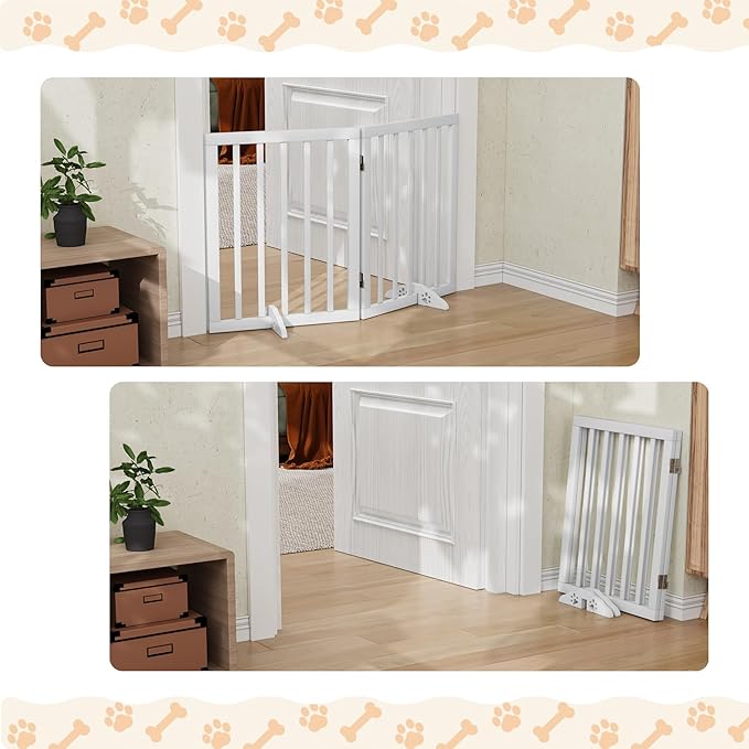 Freestanding Foldable Dog Gate 2 Panel,Fully Assembled Dog Gates for Doorways, Wooden Pet Gates for The House, 24-inch Tall Door Gate Indoor-PurrikoPets