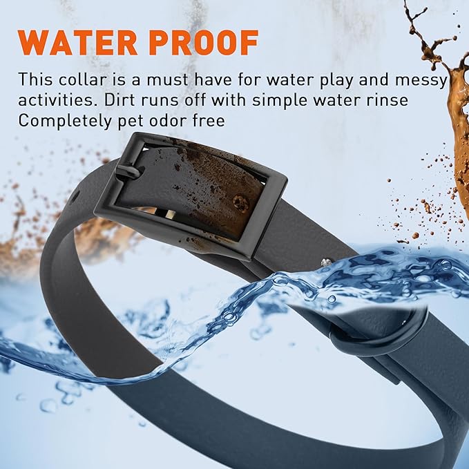 Dogline Biothane Waterproof Dog Collar Strong Coated Nylon Webbing with Black Hardware Odor- Proof for Easy Care Easy to Clean High Performance Fits Small Medium or Large Dogs, Black-PurrikoPets