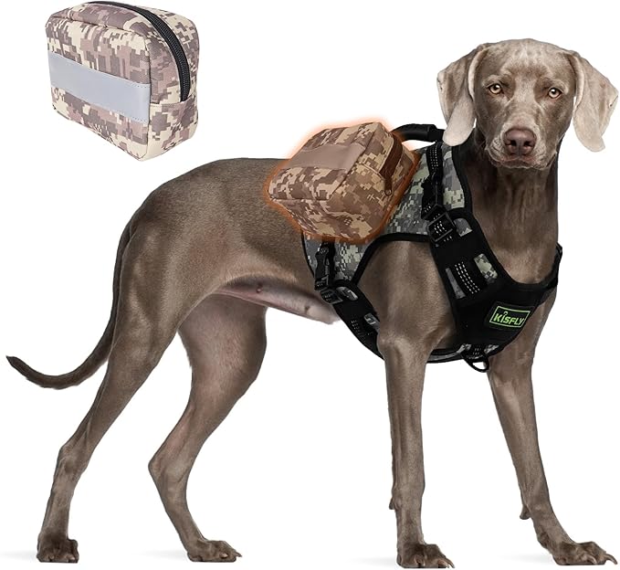 Dog Tactical Harness with Reflective Design, Breathable and Adjustable Tactical Dog Vest, No Choke Harness, Military Grade Gear for Training, Hunting, Outdoor Adventures, Camouflage L-PurrikoPets