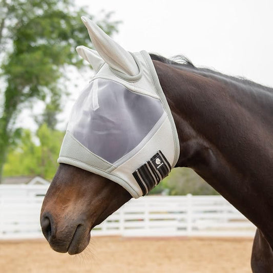 Equinavia Algard Soft Mesh Horse Fly Mask with Ear Protection and 45 UPF Rating | No Eye Irritation & UV Protection - Silver - Cob-PurrikoPets