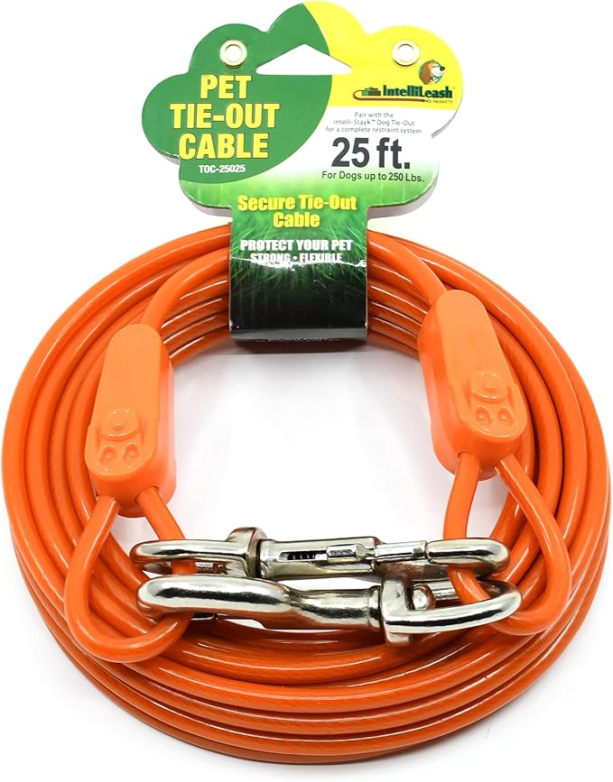 25FT Tie-Out Cables for Dogs - Strong, Safe, and Durable Dog Tie-Outs for Every Breed up to 250 Pounds - Weather and Wear Resistant Galvanized Aircraft Cable for Outside Use-PurrikoPets