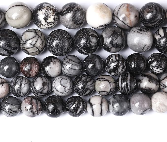 90pcs 4mm Natural Stone Beads Spider Web Stone Round Loose Spacer Energy Stone Healing Power Beads for Jewelry Making DIY Bracelet Necklace 15" (Spider Web Stone, 4mm)