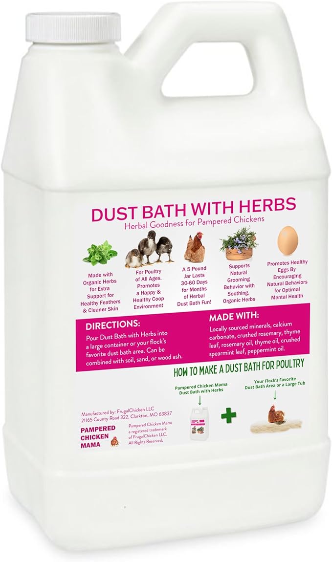 20.5 lb Pampered Chicken Mama Dust Bath with Organic Herbs & Essential Oils for Chickens, Quail, & Poultry | Dust Bath for Chickens to Keep Feathers Clean & Healthy-PurrikoPets