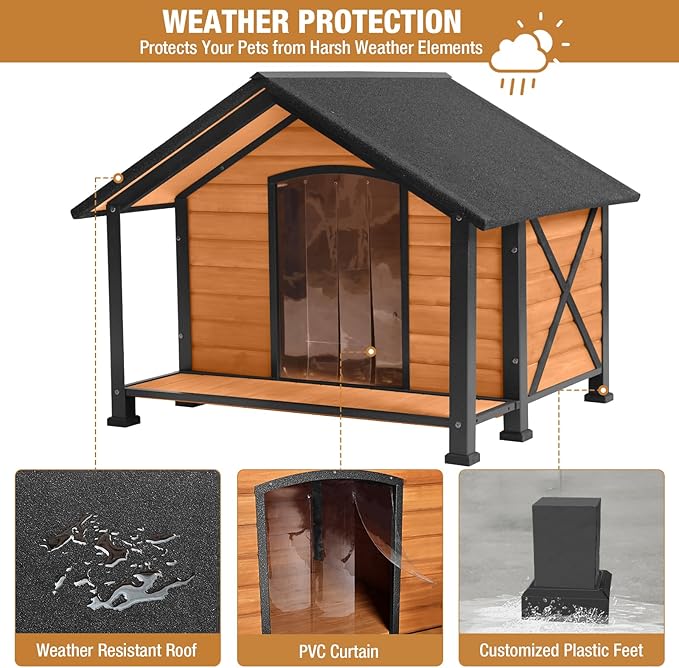 Dog House Outdoor & Indoor, Dog Kennel for Winter, Insulated Puppy Shelter for Small & Medium & Large Dogs,Unique All-Around Iron Frame (Medium)-PurrikoPets