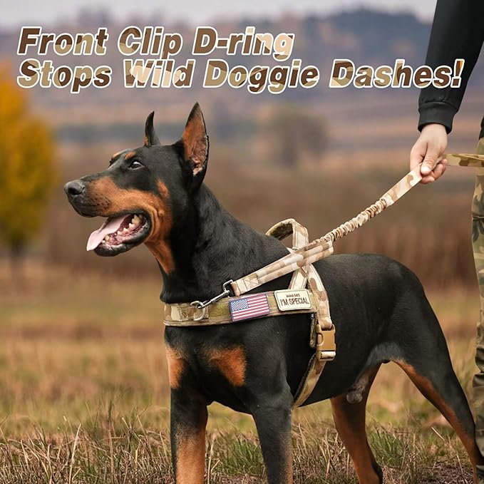 Forestpaw No Pull Dog Harness - Soft Flannel Padded Tactical Dog Vest Harness with Quick Release Buckle, Adjustable Reflective Pet Harness for Medium Dogs Walking Training,Brown Camouflage M-PurrikoPets