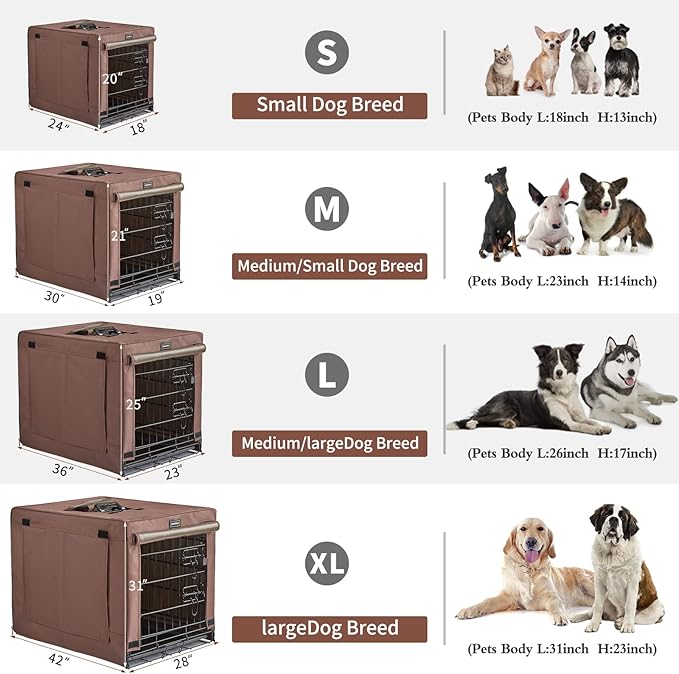 DONORO Dog Crates for Small Medium Size Dogs Indoor Double Door Dog Kennels & Houses for Puppy and Cats, Collapsible Metal Contour Dog Cages (Brown, 30.0" L x 19.0" W x 21.0" H)-PurrikoPets