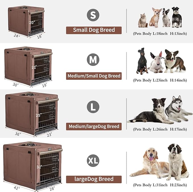 DONORO Dog Crates for Lareg Size Dogs Indoor Double Door Dog Kennels & Houses for Puppy and Cats, Collapsible Metal Contour Dog Cages (Brown, 42.0" L x 28.0" W x 31.0" H)-PurrikoPets