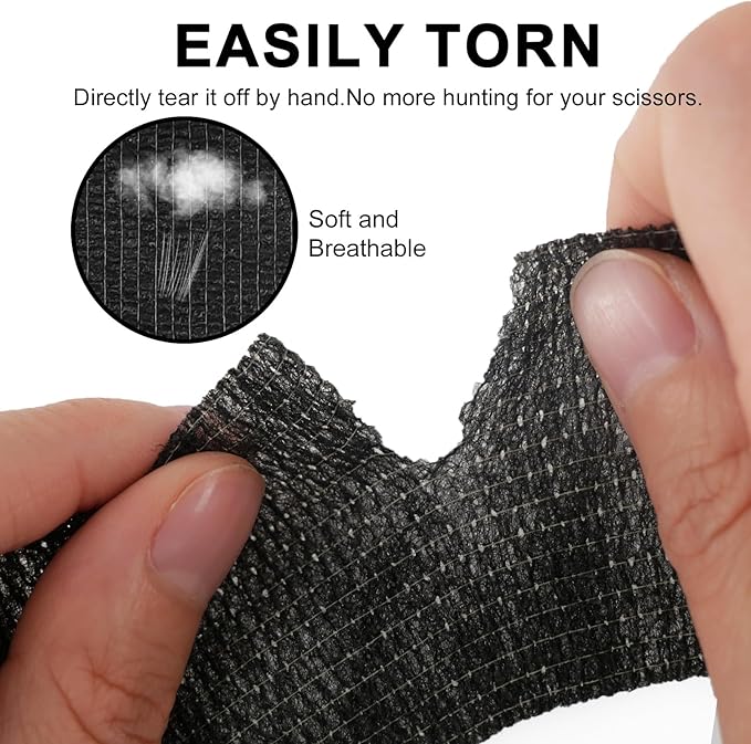24 Pack Self Adhesive Bandage Wrap, 2” x 5 Yards Elastic Cohesive Bandage Wrap Black Athletic Tape Grip Tape for Ankle, Wrist Sprains, Sports Injuries & Pet First Aid | Medical Sports Tape-PurrikoPets