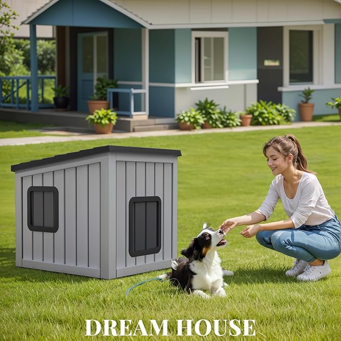 DRATO Dog House Indoor and Outdoor with Weatherproof Roof Removable Floors for Small to Middle Sized Dogs Easy to Assemble (Gray, 24.65 * 21.5 * 22.21)-PurrikoPets