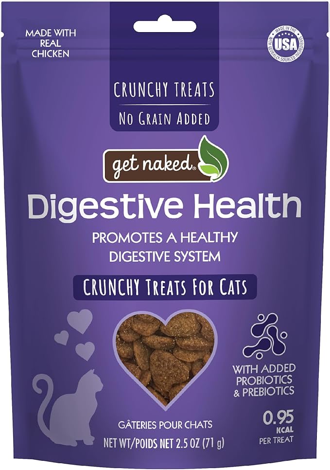 Get Naked Digestive Health Crunchy Cat Treats 2.5oz - Chicken Flavor, Grain-Free Cat Probiotics for Indoor Cats, Supports Healthy Digestion, Dental Health & Immunity, Made in The USA-PurrikoPets