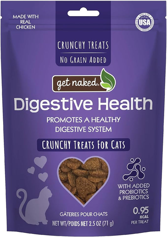 Get Naked Digestive Health Crunchy Cat Treats 2.5oz - Chicken Flavor, Grain-Free Cat Probiotics for Indoor Cats, Supports Healthy Digestion, Dental Health & Immunity, Made in The USA-PurrikoPets