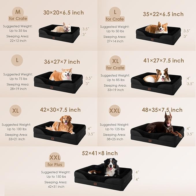 EHEYCIGA Memory Foam XL Dog Bed for XLarge Sized, Extra Large Orthopedic Dog Sofa with Sides and Waterproof Liner, Washable Bolster Pet Couch with Removable Cover, 42x30x7.5 Inch, Black-PurrikoPets