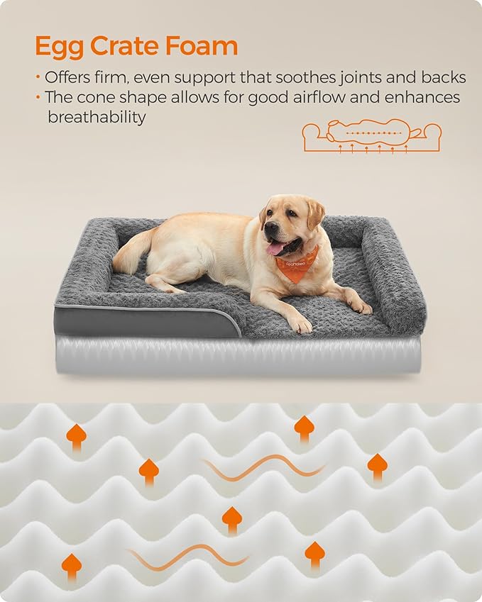 Feandrea Orthopaedic Dog Bed for Large Dogs, Waterproof Dog Sofa Bed with Removable Washable Cover, 42 x 32 x 7 Inches, Slate Gray UPGW253G02-PurrikoPets