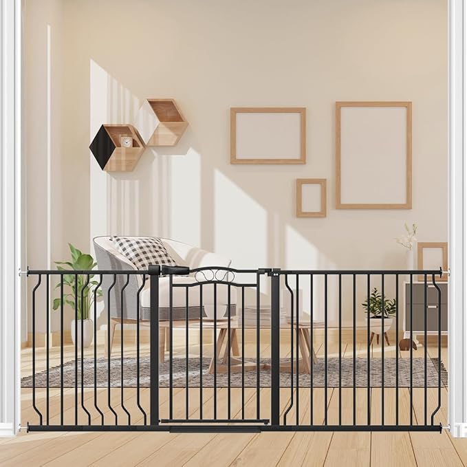 67.3-81.1" Extra Wide Baby Gate for Stairs No Drilling, 30" Tall Auto Close Press Mounted Baby Gate for Doorways, Adjustable Width Walk Through Long Gates for Kids or Pets, Black-PurrikoPets