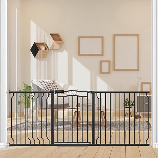 67.3-81.1" Extra Wide Baby Gate for Stairs No Drilling, 30" Tall Auto Close Press Mounted Baby Gate for Doorways, Adjustable Width Walk Through Long Gates for Kids or Pets, Black-PurrikoPets