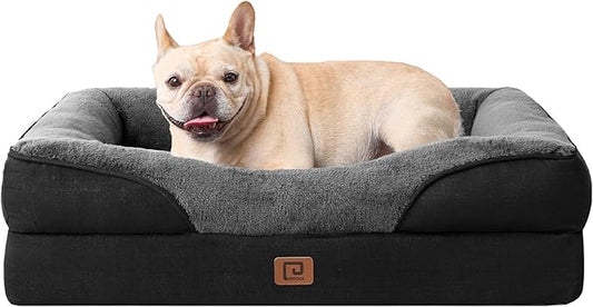 EHEYCIGA Memory Foam Dog Bed for Medium Size, Orthopedic Dog Sofa with Sides and Waterproof Liner, Washable Bolster Pet Bed Couch with Removable Cover, 30x20x6.5 Inch, Grey/Black-PurrikoPets