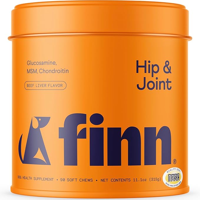 Finn Hip and Joint Supplement for Dogs | Glucosamine, Chondroitin & MSM for Joint and Mobility Support | with Turmeric, BioPerine and B-Vitamins | 90 Soft Chews-PurrikoPets
