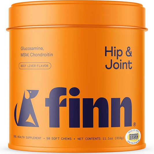 Finn Hip and Joint Supplement for Dogs | Glucosamine, Chondroitin & MSM for Joint and Mobility Support | with Turmeric, BioPerine and B-Vitamins | 90 Soft Chews-PurrikoPets