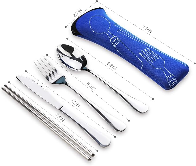 10PCS Portable Silverware Set with Case, Lengnoyp Travel Camping Utensils Set, Premium Stainless Steel Travel Cutlery Set, Reusable Safe Flatware Sets for Lunch Box/Workplace/Students, Silver-PurrikoPets