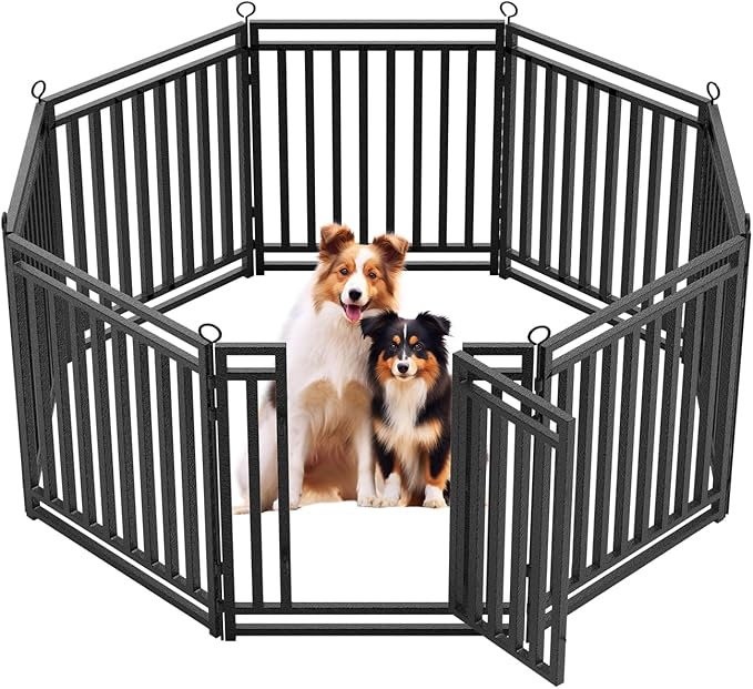 Dog Fence Outdoor Indoor, 32" Inch Height 8 Panels Dog Playpen for Large/Medium/Small Dogs Metal Dog Pen for Yard Camping and RV | Black-Silver-PurrikoPets