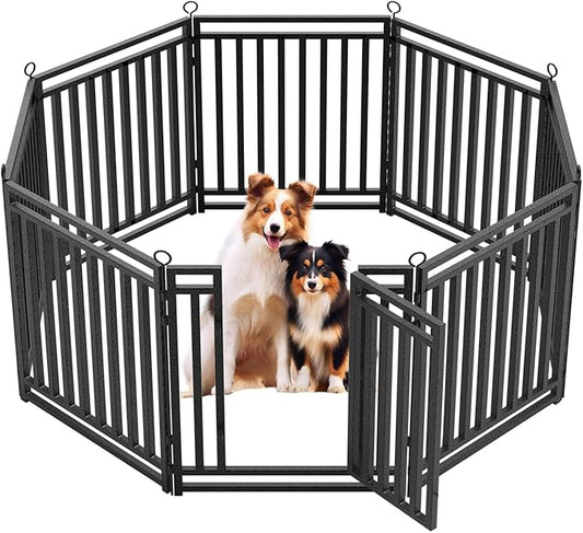Dog Fence Outdoor Indoor, 32" Inch Height 8 Panels Dog Playpen for Large/Medium/Small Dogs Metal Dog Pen for Yard Camping and RV | Black-Silver-PurrikoPets