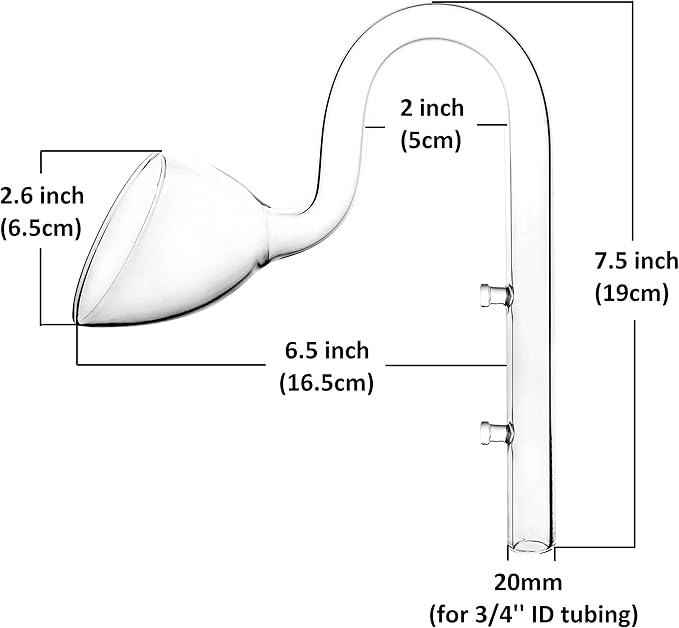 Glass Lily Pipe Outflow for Aquarium Planted Tank (20mm for 19/25mm (3/4" ID) tubing)-PurrikoPets