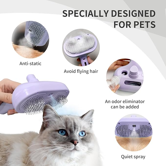 3-in-1 Self-Cleaning Brush for Shedding Dogs and Cats - Removes Static, Tangles, and Loose Hair (Purple)-PurrikoPets